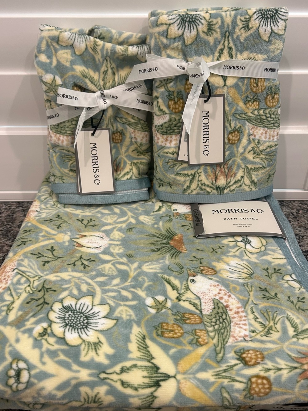 William Morris & Co Strawberry Thief 6 Piece Towel Set Blue~ Bath Hand Tip